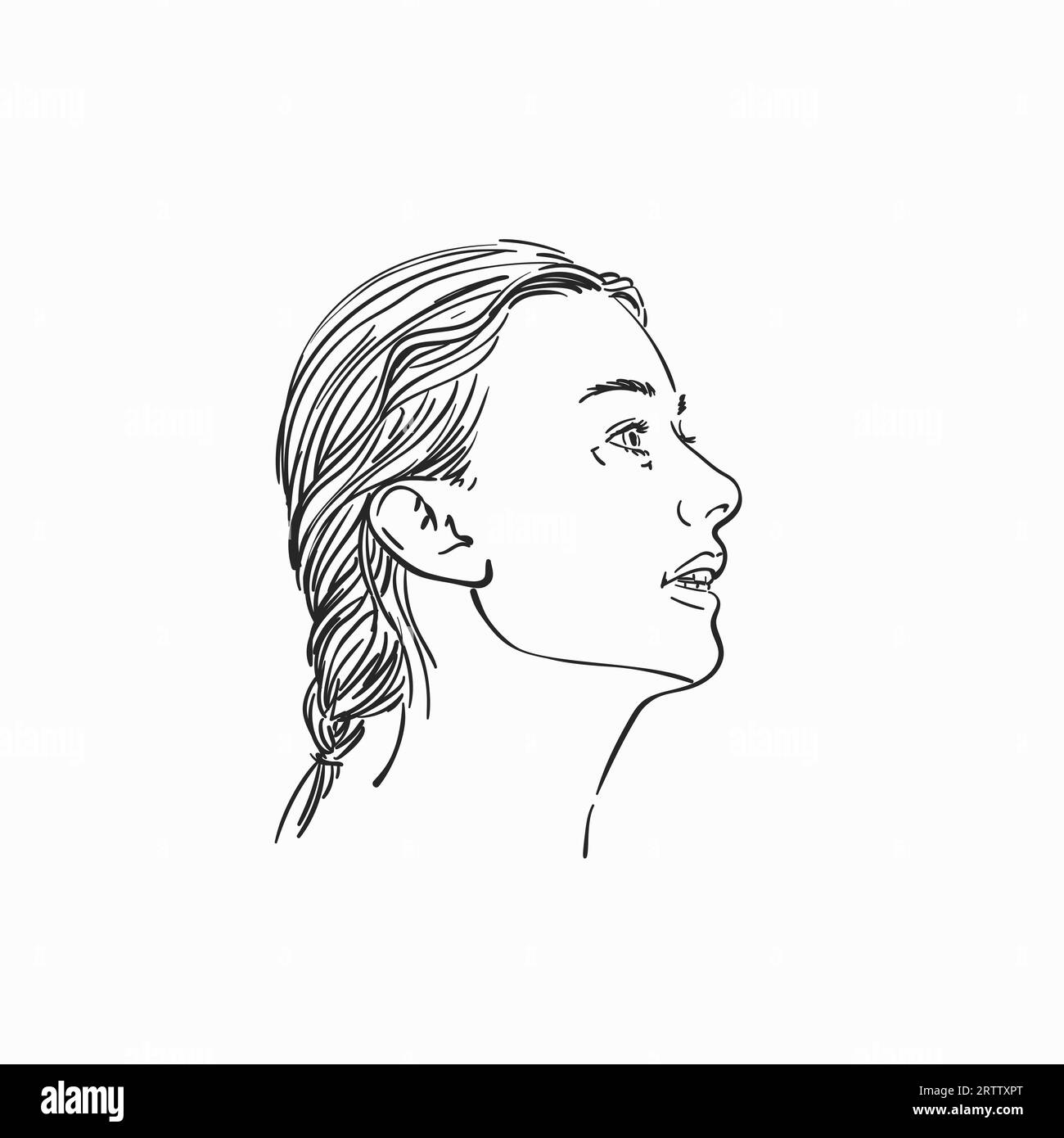 Femme avec portrait à bouche ouverte dans le profil, croquis vectoriel, illustration dessinée à la main Illustration de Vecteur