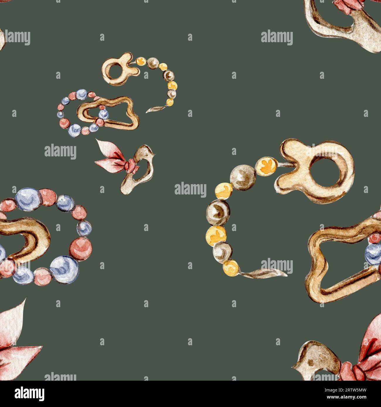 Motif sans couture aquarelle, jouets de style dessin animé pour bébé. Illustration à l'aquarelle dessinée à la main. Conception pour tissu, fête de douche de bébé, anniversaire, gâteau, ho Banque D'Images