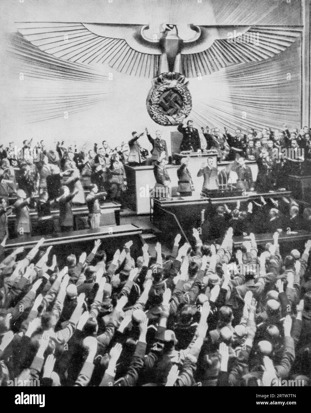 Le 6 octobre 1939, Adolf Hitler prononça un discours au Reichstag dans lequel il suggéra aux dirigeants britanniques et français une succession d'hostilités. Il a été rejeté au motif que la parole d'Hitler ne pouvait pas être digne de confiance. Banque D'Images