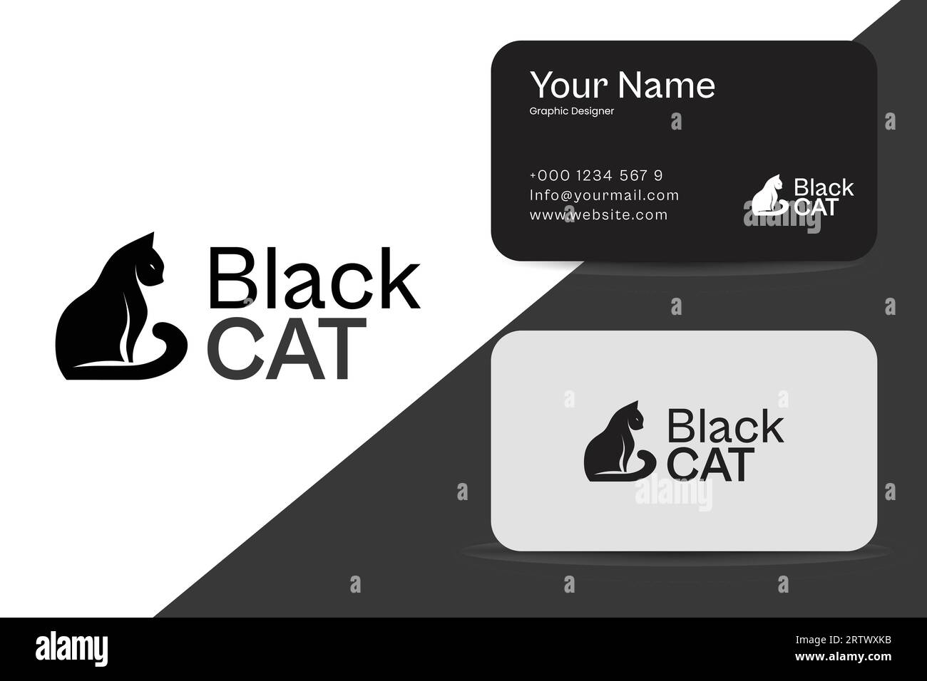 Modèle modifiable minimaliste Black Cat logo et Business Card Design Vector Illustration de Vecteur