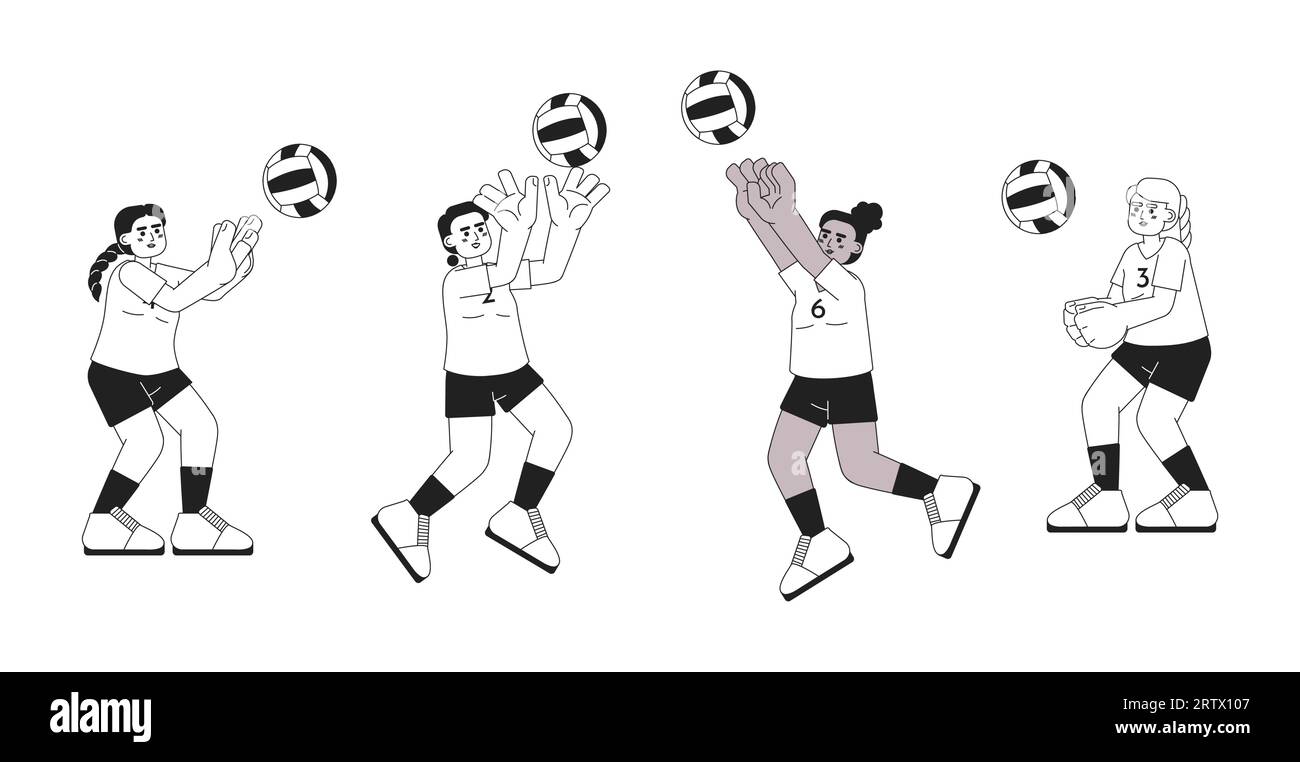 Illustration de spot vectoriel de concept monochrome de joueuses de volley-ball féminin Illustration de Vecteur