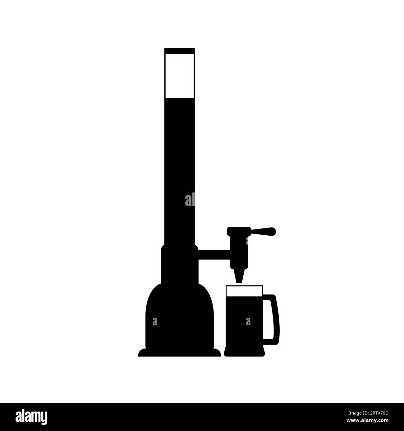 Distributeur de bière en verre, pompe à bière avec verre à bière. Verser la bière dans une tasse en verre. Dessin vectoriel. Illustration sur fond blanc. Silhouette noire. Illustration de Vecteur