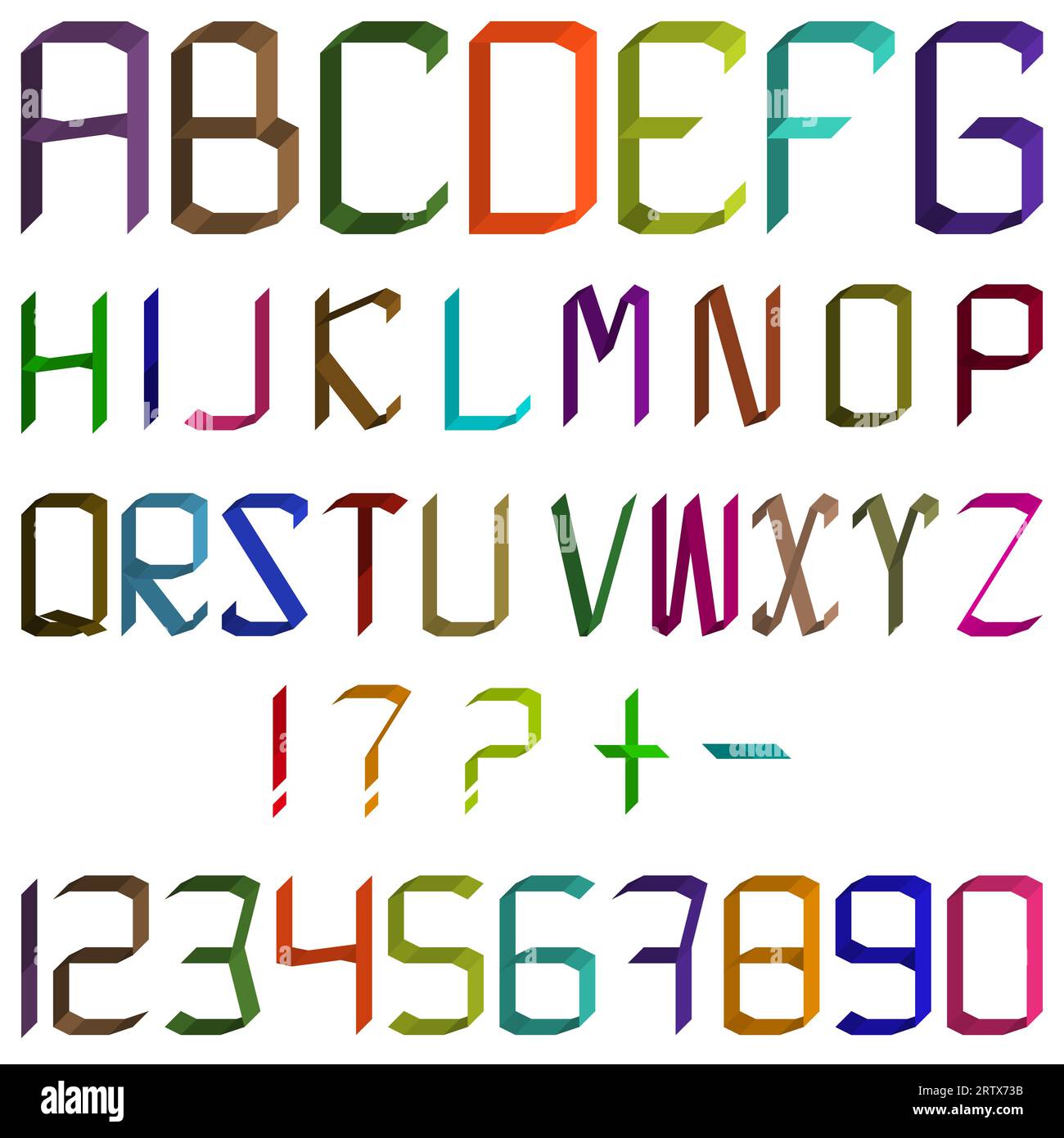 Alphabet en carton et papier dans le style origami. Bandes colorées et lumineuses de l'alphabet anglais. Illustration de Vecteur