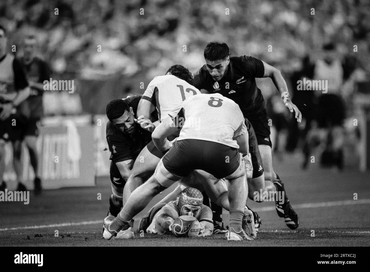 Action lors de la coupe du monde de Rugby 2023, poule A, match entre la France et la Nouvelle-Zélande au Stade de France à Saint-Denis, en périphérie de Paris le 8 septembre 2023. Photo Eliot Blondet/ABACAPRESS.COM Banque D'Images