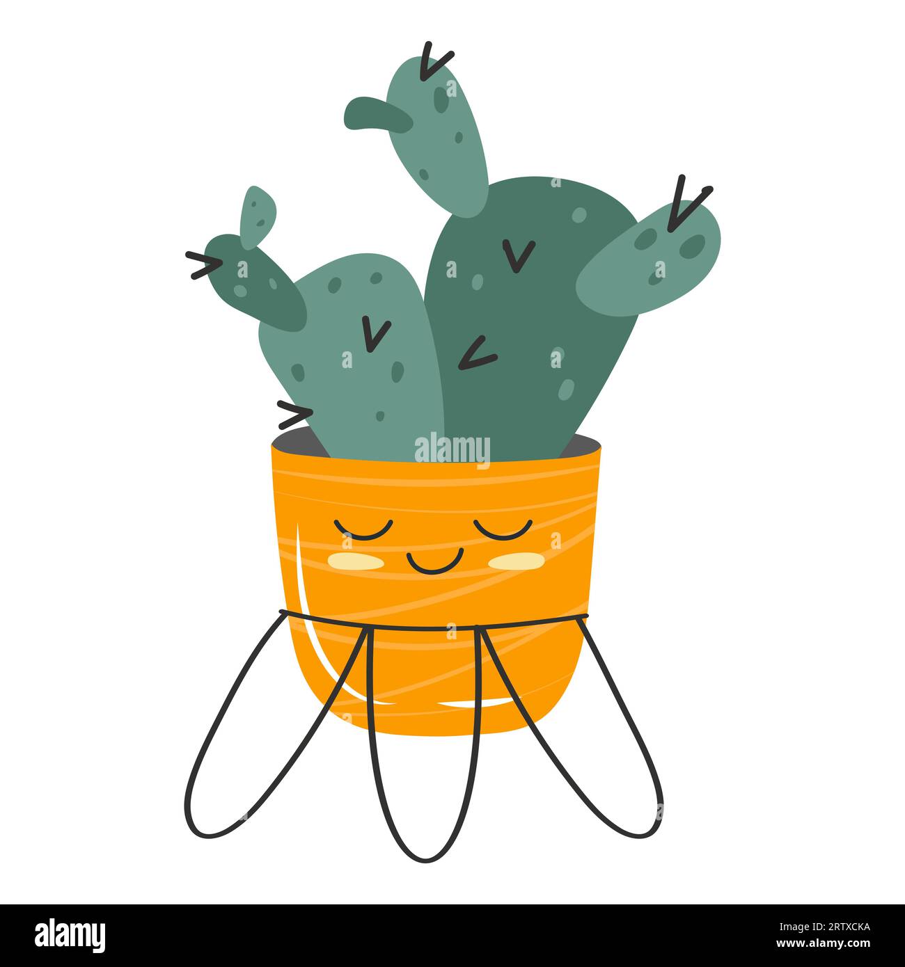 Plante Kawaii dans un pot de fleurs. Illustration de Vecteur