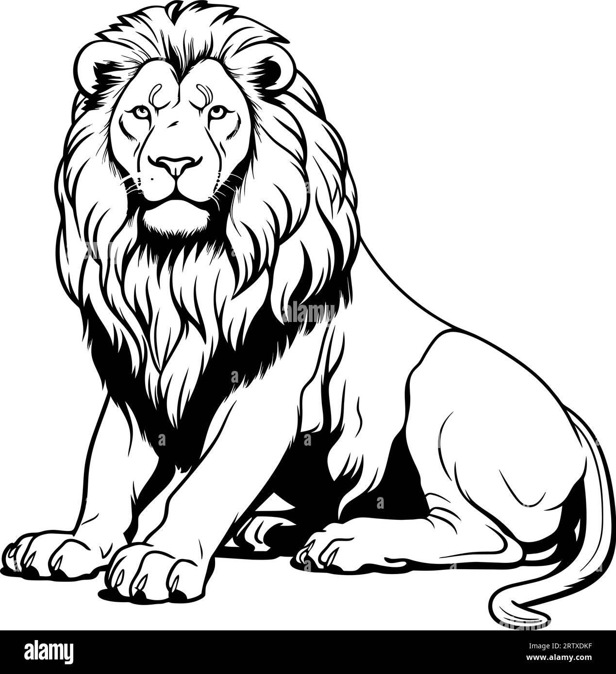 Gravure vintage isolé lion roi ensemble illustration esquisse à l'encre. Afrique chat sauvage arrière-plan animal silhouette art. Vecteur dessiné à la main noir et blanc Illustration de Vecteur
