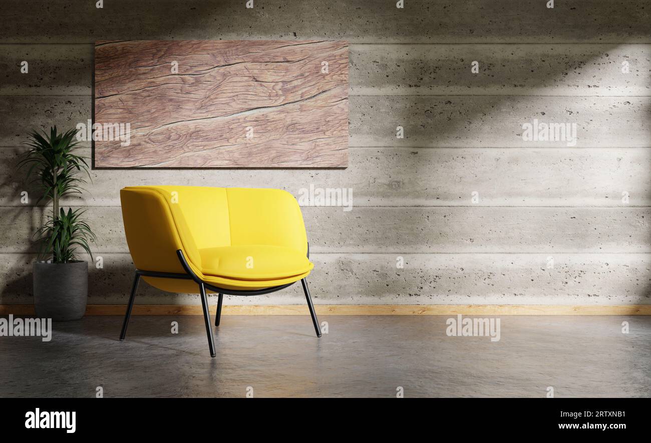 Mock up salon avec chaise jaune, rendu d'illustration 3D. Banque D'Images