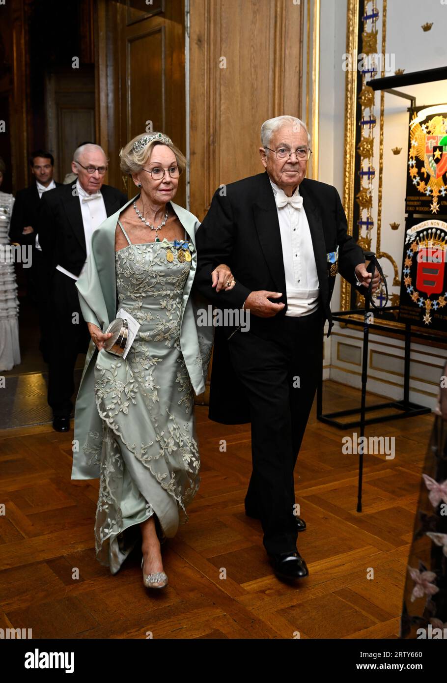 Bertil Bernadotte, Comte de Wisborg et Jill Bernadotte, Comtesse de Wisborg arrivent au dîner du Jubilé au Palais Royal de Stockholm, Suède, le 15 septembre 2023, dans le cadre du 50e anniversaire de l'accession au trône de SM le Roi.photo : Fredrik Sandberg / TT / code 10080 Banque D'Images