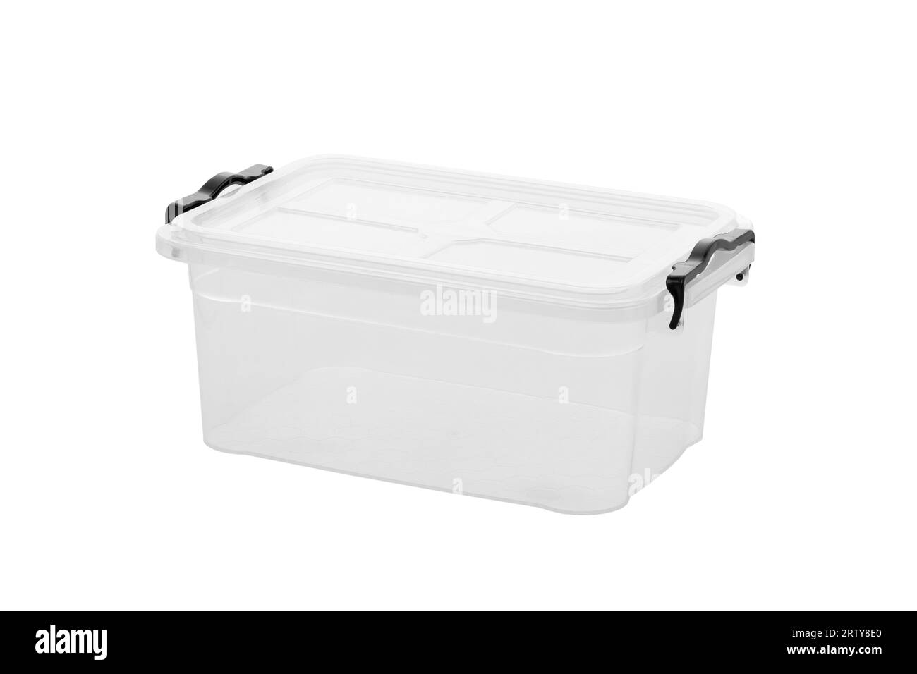 Conteneur alimentaire en plastique isolé sur fond blanc avec passe-cheveux Banque D'Images