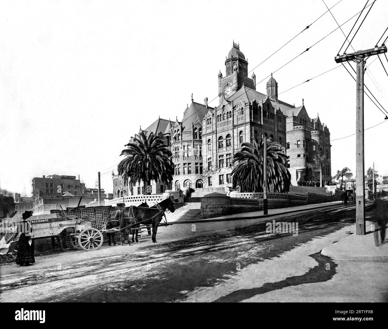 Los Angeles, Californie : vers 1892 le palais de justice du comté de Los Angeles a été construit sur 'Poundcake Hill', à Spring Street et Temple Street. Banque D'Images