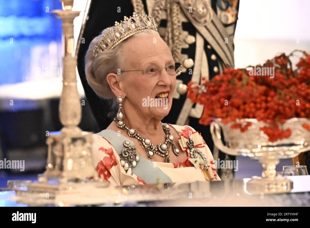 STOCKHOLM 20230915 la Reine Margrethe du Danemark lors du dîner du Jubilé au Palais Royal de Stockholm, Suède, le 15 septembre 2023, à l'occasion du 50e anniversaire de l'accession au trône de SM le Roi Foto : Jonas Ekströmer / TT / kod 10030 Banque D'Images