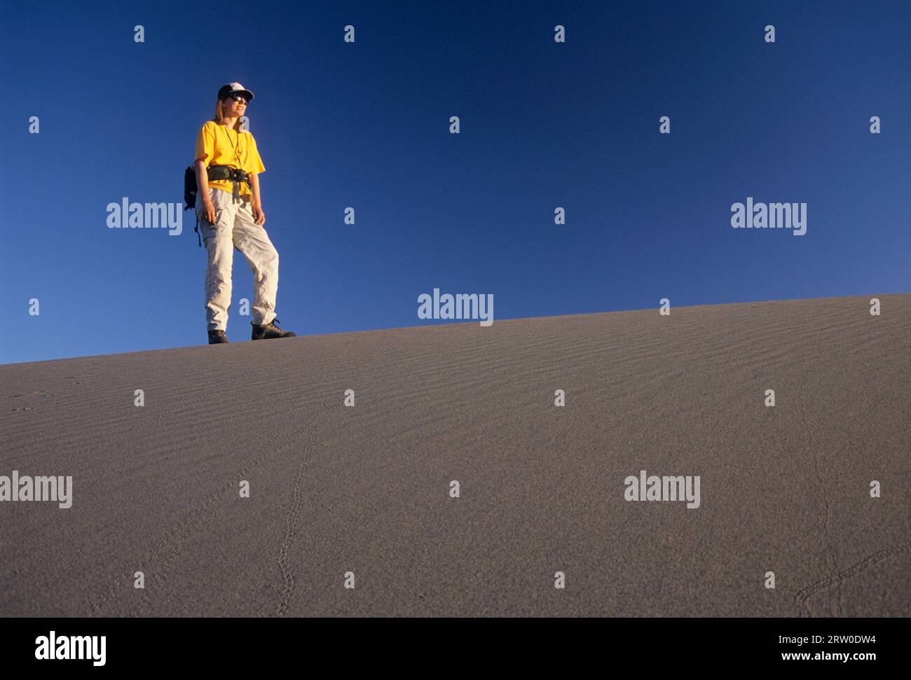 Randonneur sur dune, parc national de Bruneau Dunes, zone de conservation nationale des oiseaux de proie de Snake River, Idaho Banque D'Images