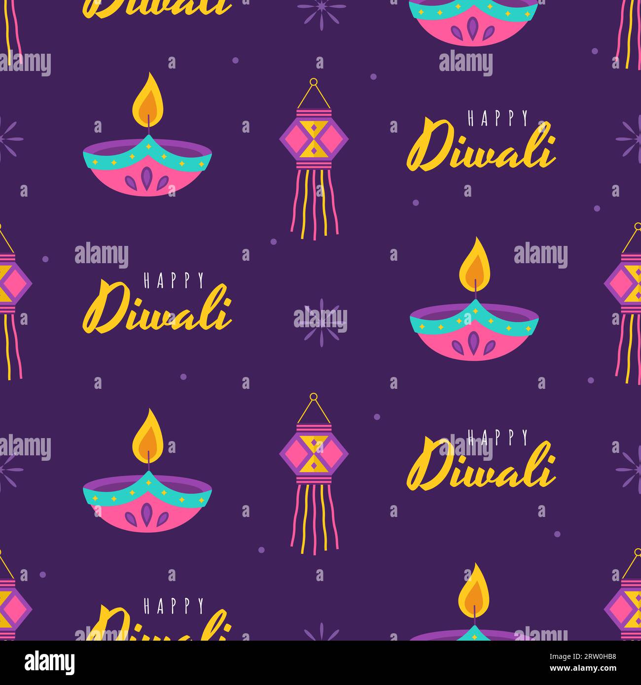 Modèle Diwali Seamless. Fond mignon pour des vacances hindoues. Fête indienne des lumières. Illustration vectorielle dans le style de dessin animé plat. Parfait pour le tissu Illustration de Vecteur