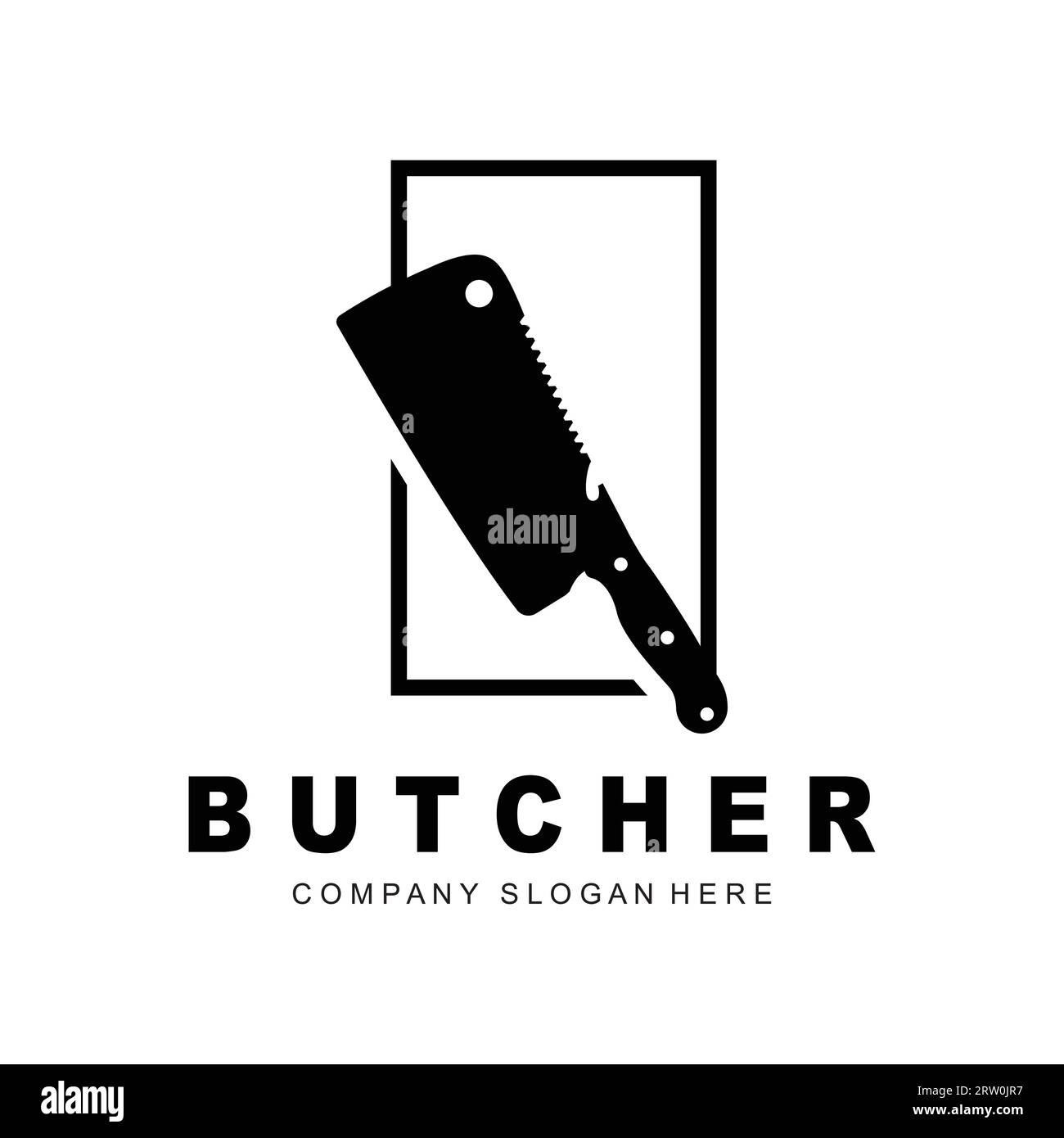 Conception de logo de boucher, modèle vectoriel d'outil de coupe de couteau, conception d'illustration de marque de produit pour boucher, ferme, magasin de boucher Illustration de Vecteur