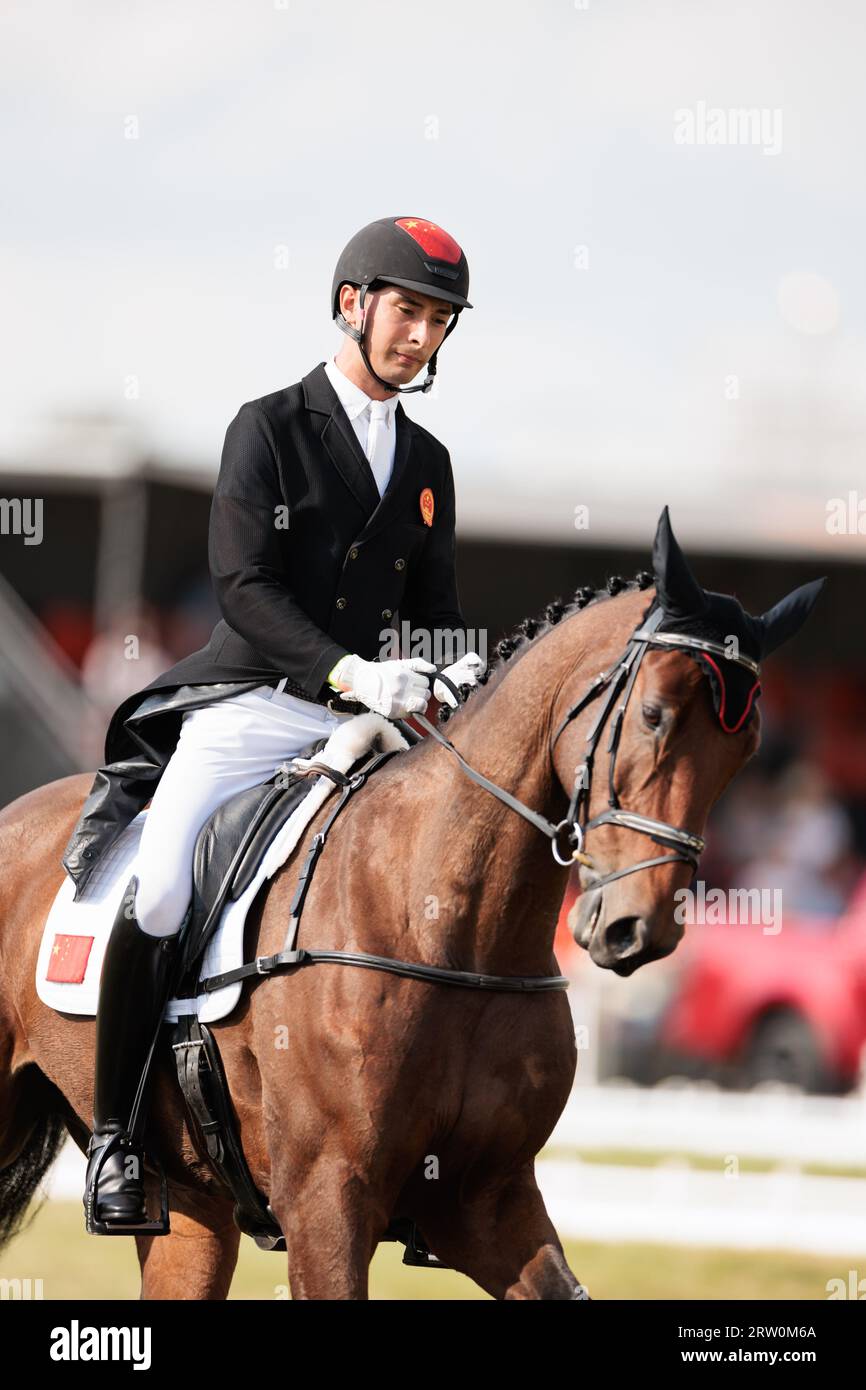 Alex Hua Tian de Chine avec Chicko lors du test de dressage CCI-L 4* au Blenheim Palace International Horse Trials le 15 septembre 2023, Royaume-Uni (photo de Maxime David/MXIMD Pictures - mximd.com) crédit : MXIMD Pictures/Alamy Live News Banque D'Images