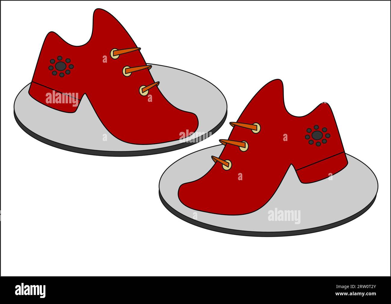 Paire de chaussures en rouge avec motif de fleur, fond blanc, illustration Banque D'Images