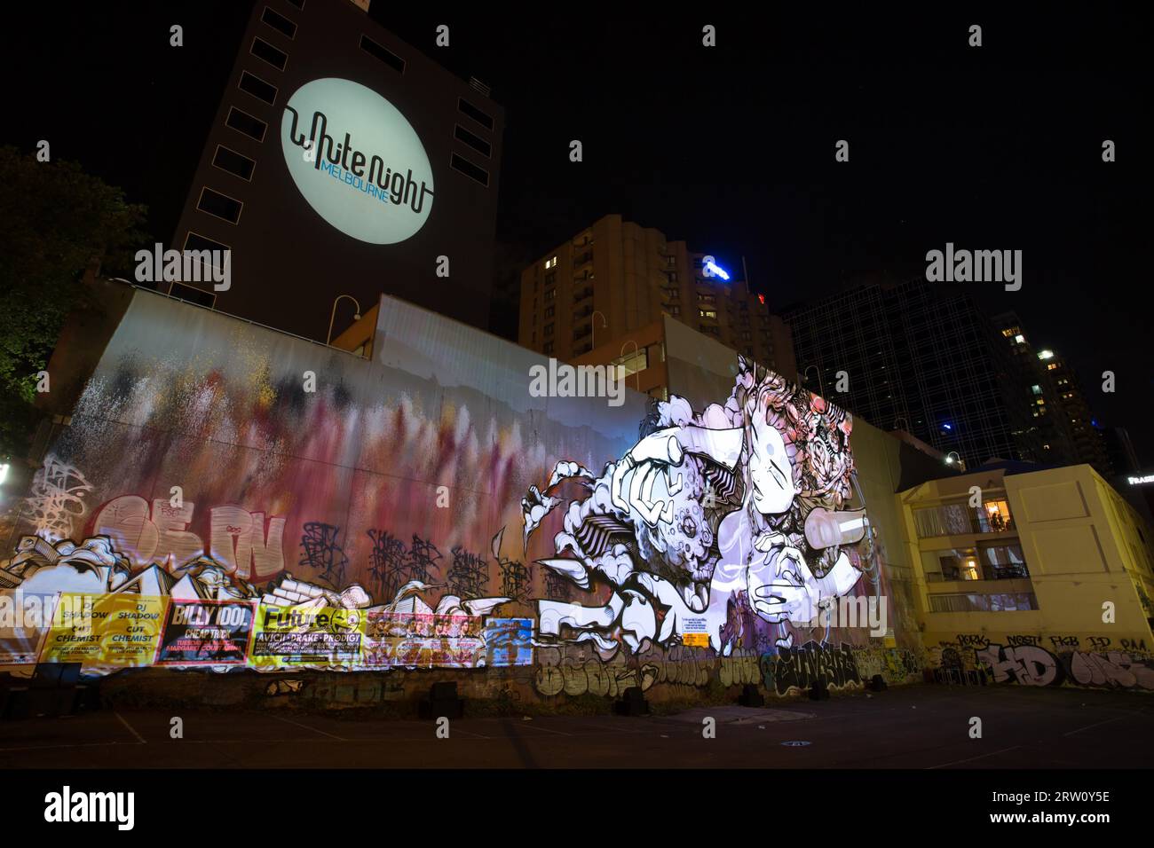 Melbourne, Australie, 21 février, parking McKenzie St éclairé pour la nuit Blanche le 21 février 2015 Banque D'Images