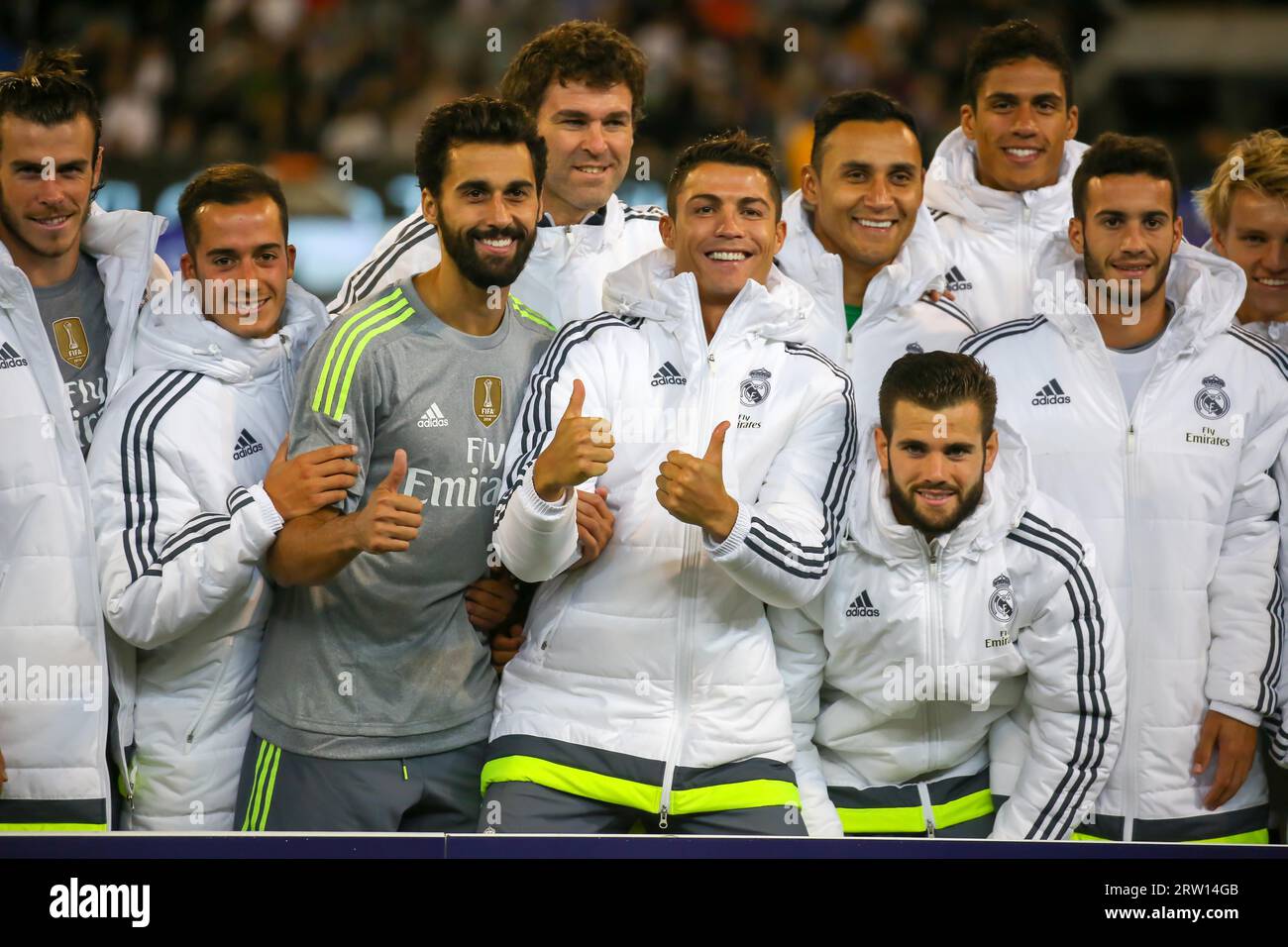 MELBOURNE, AUSTRALIE, 24 JUILLET : Cristiano Ronaldo et ses coéquipiers célèbrent la victoire de la coupe internationale des champions 2015 Banque D'Images