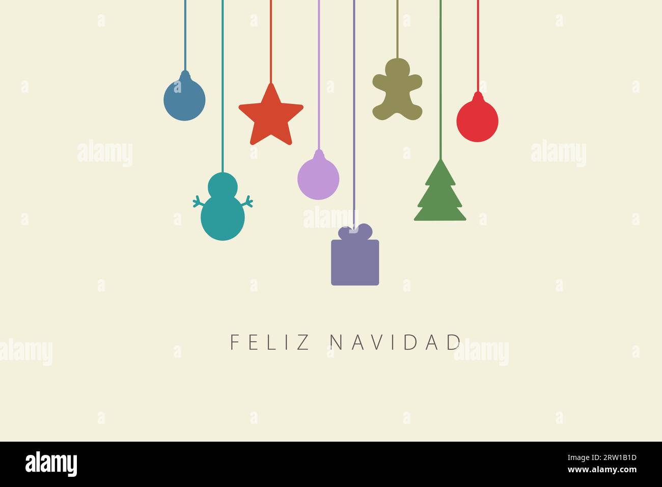 Carte de voeux avec lettrage Joyeux Noël en espagnol (Feliz Navidad) et