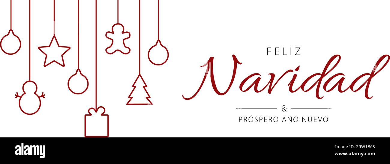 Bannière avec des lettres Joyeux Noël et bonne année en espagnol (Feliz Navidad y próspero año