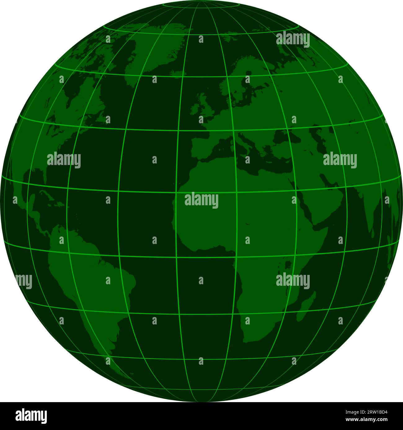 Modèle Terre globe continents grille coordonnée, crise de matrice vert foncé Illustration de Vecteur