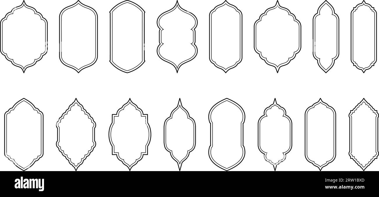 Collection de forme de ligne de fenêtre islamique. Arabe, cadre de contour d'architecture musulmane. Design oriental traditionnel Illustration de Vecteur