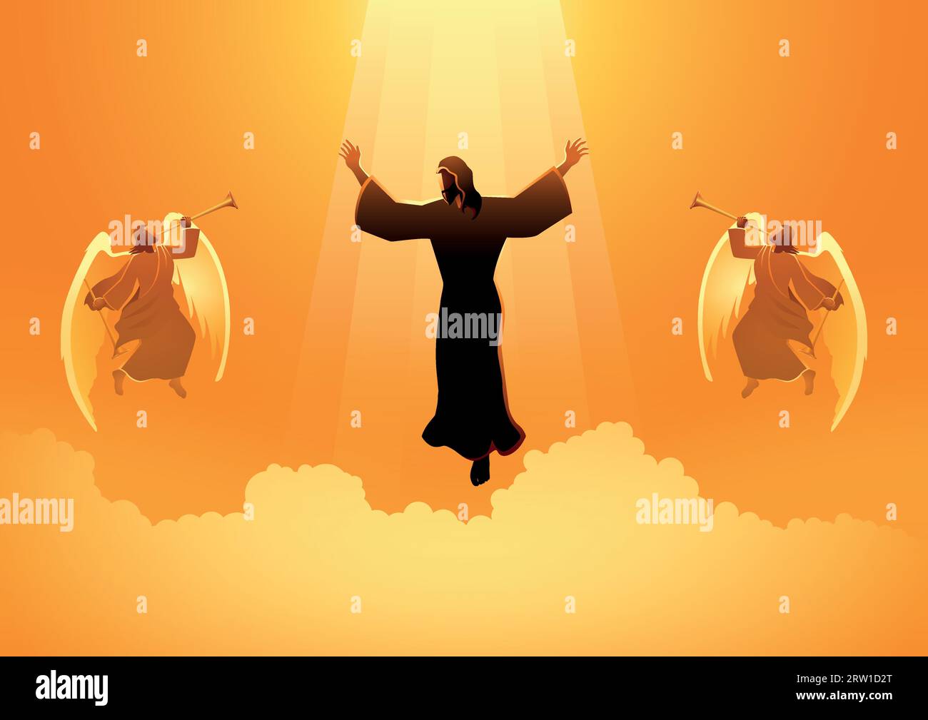 Série d'illustrations de silhouettes bibliques, le jour de l'ascension de Jésus-Christ, le thème du jour du jugement Illustration de Vecteur