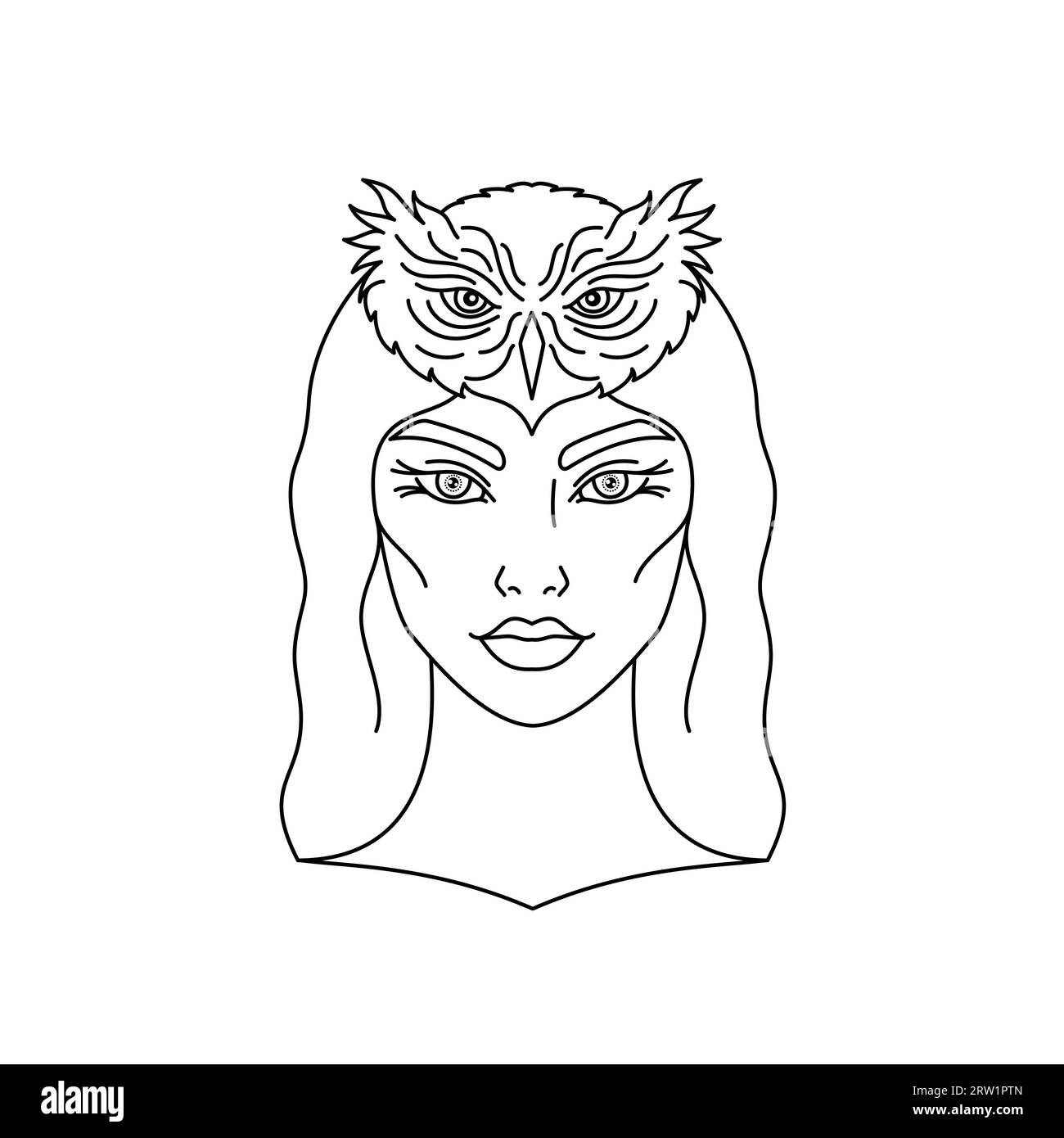 Visage femelle avec tête de hibou Illustration de Vecteur