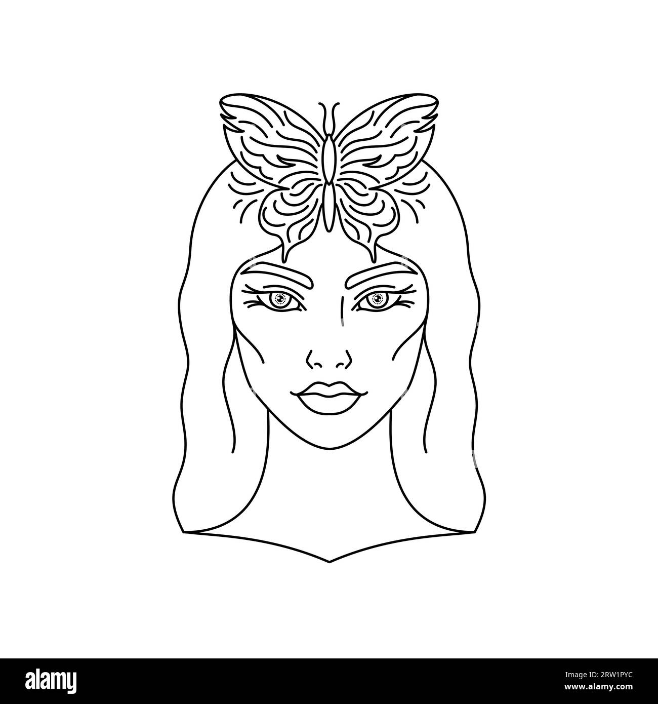 Visage féminin avec papillon Illustration de Vecteur