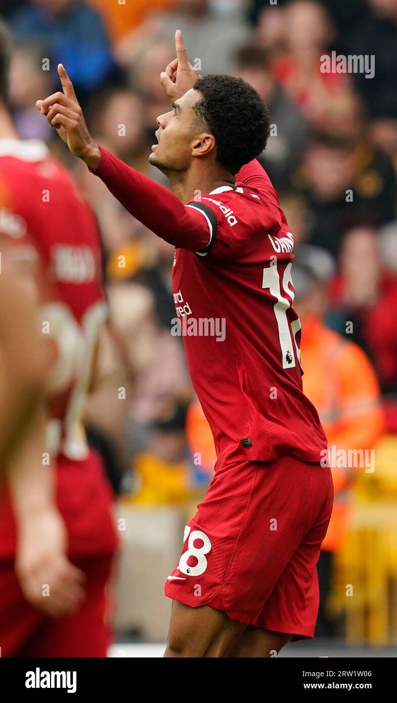 Wolverhampton, Royaume-Uni. 16 septembre 2023. Cody Gapko, de Liverpool, célèbre le but égalisateur (1-1) lors du match de Premier League à Molineux, Wolverhampton. Le crédit photo devrait se lire : Andrew Yates/Sportimage crédit : Sportimage Ltd/Alamy Live News Banque D'Images