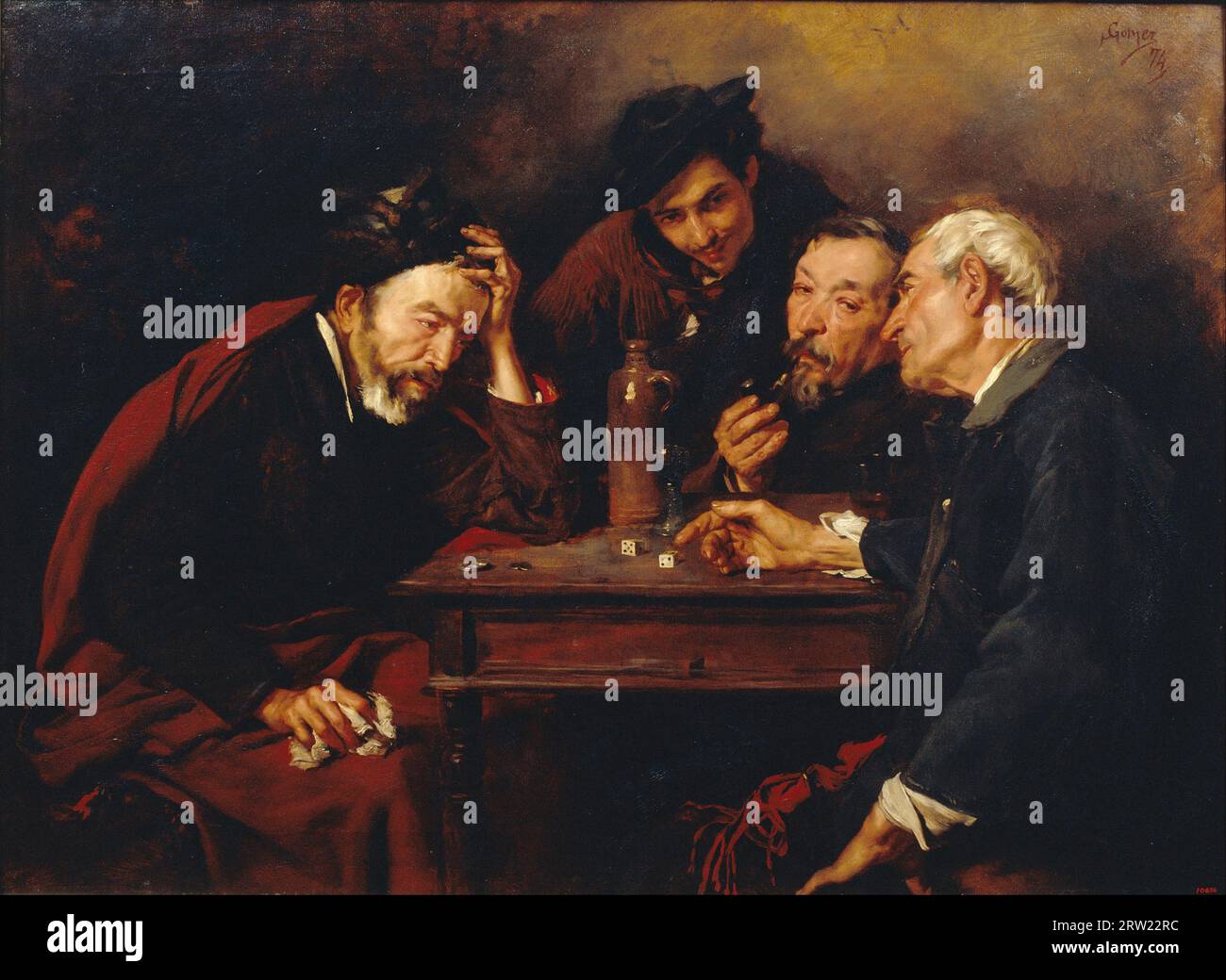 Simó Gómez - les joueurs de dés - 1874 - Un groupe d'hommes autour d'une table jouant aux dés. Banque D'Images