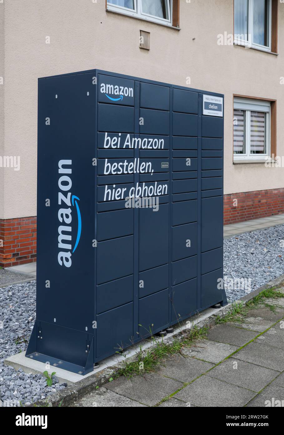 05.08.2023, Allemagne, Rhénanie du Nord-Westphalie, Bottrop - Amazon, Amazon Locker, Amazon Hub, Packstation, Paketstation, station de ramassage pour Amazon colis Banque D'Images