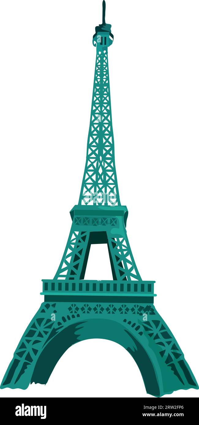 Dessin plat coloré détaillé de la TOUR EIFFEL, PARIS Illustration de Vecteur