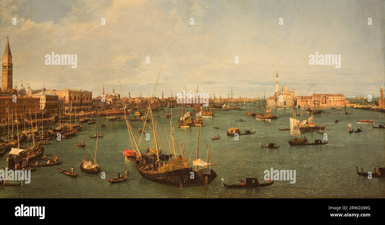 Toile à l'huile de Bacino di San Marco, Venise peinte par Giovanni Antonio Canal (Canaletto) au 18 ème siècle Banque D'Images
