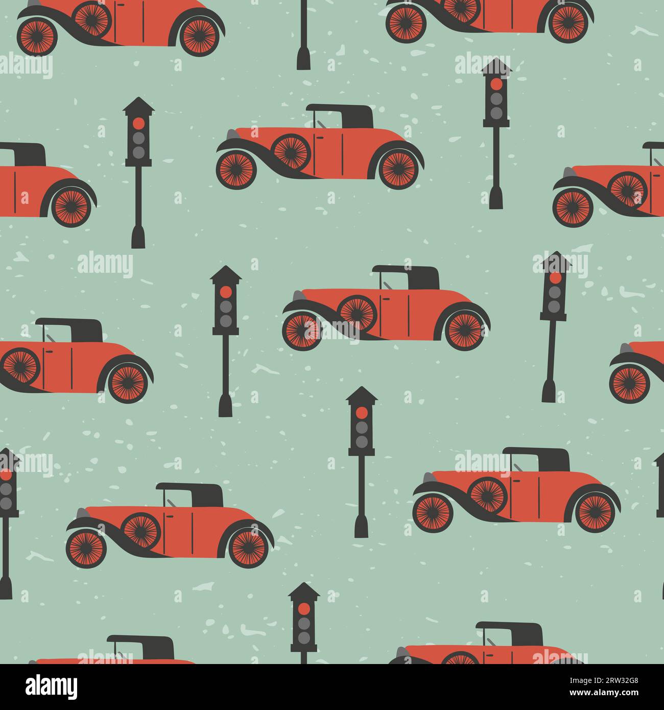 Modèle sans couture avec des voitures rétro et des feux de circulation. Illustration de Vecteur