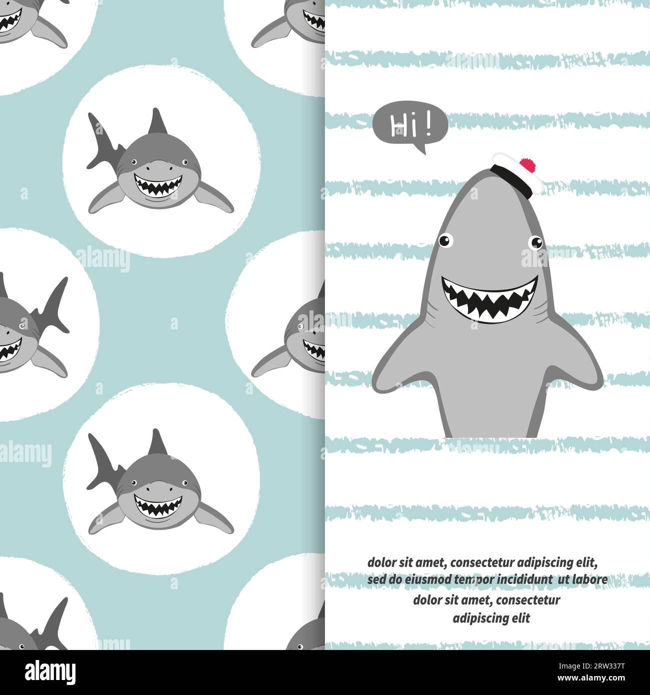 Illustration vectorielle de requin de dessin animé pour les enfants. Textile, conception de tissu, imprimé bébé. Illustration de Vecteur