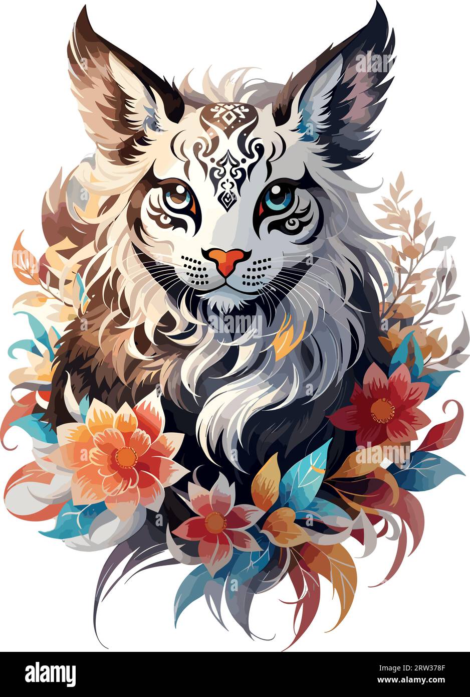 Conception d'art vectoriel de tatouage animal de chat Illustration de Vecteur