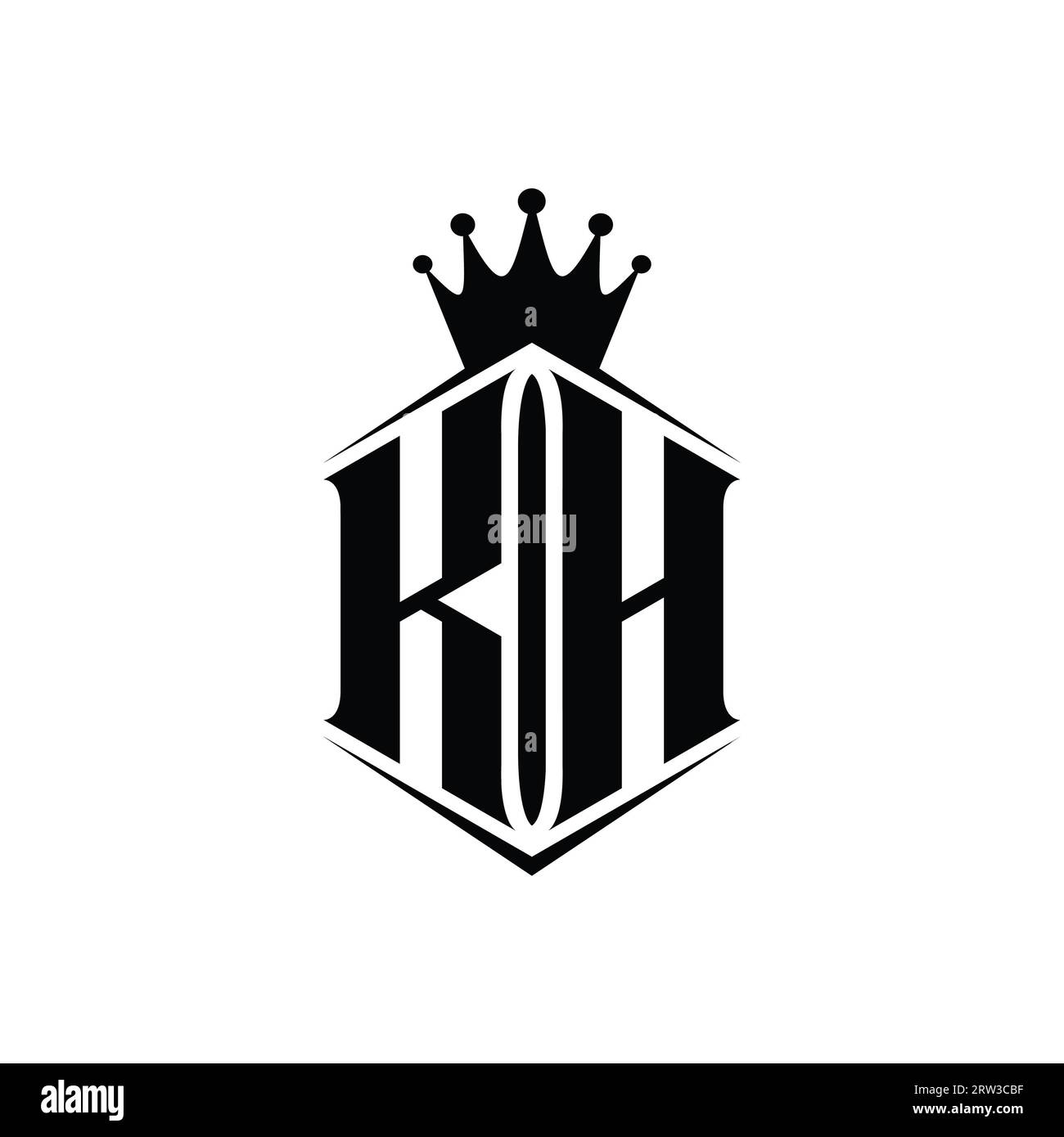 Couronne de forme de bouclier hexagonal de monogramme de logo de lettre de KH avec modèle de conception de style pointu Banque D'Images