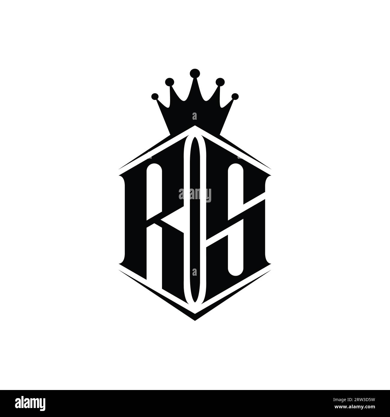 Couronne en forme de bouclier hexagonal monogramme avec logo RS avec modèle de design pointu Banque D'Images