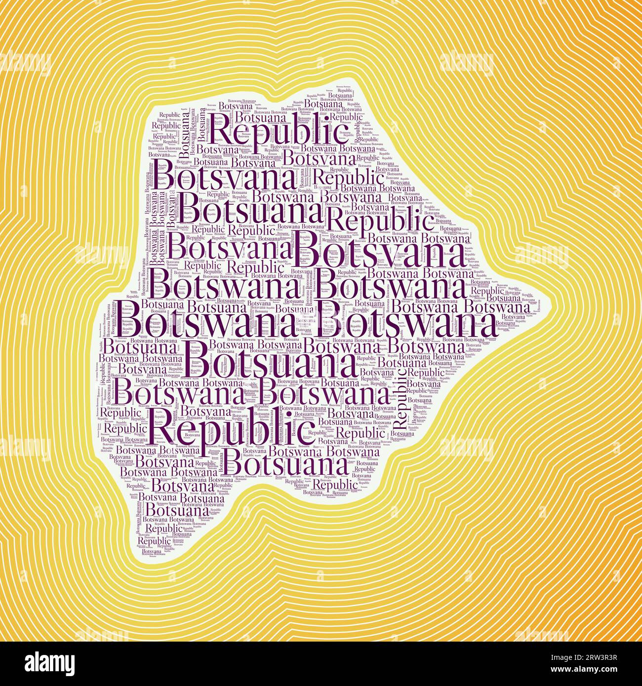 Botswana forme formée par le nom du pays en plusieurs langues. Frontière Botswana sur fond dégradé rayé élégant. Affiche vibrante. Vecteur à la mode Ill Illustration de Vecteur