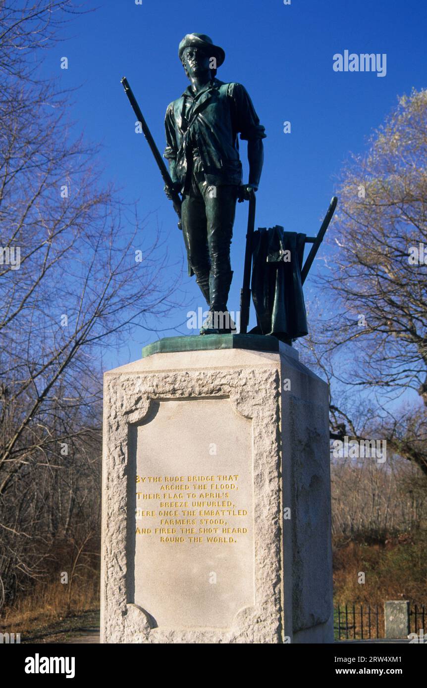 Minute statue Homme à North Bridge, Minute Man National Historic Park, Massachusetts Banque D'Images