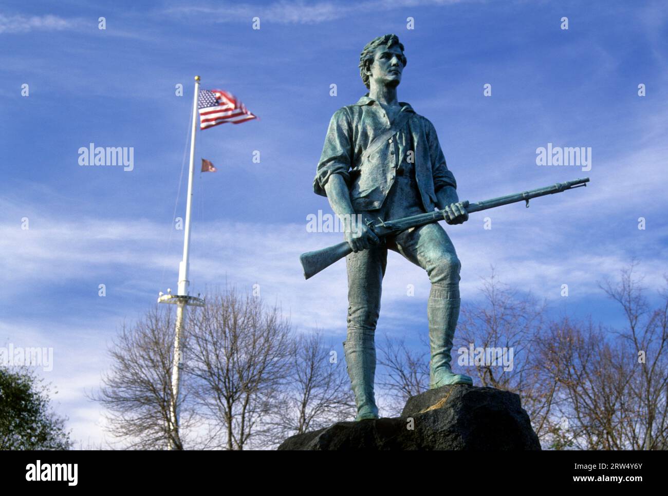 Le Capitaine Parker statue sur Battle Green, Lexington, Massachusetts Banque D'Images