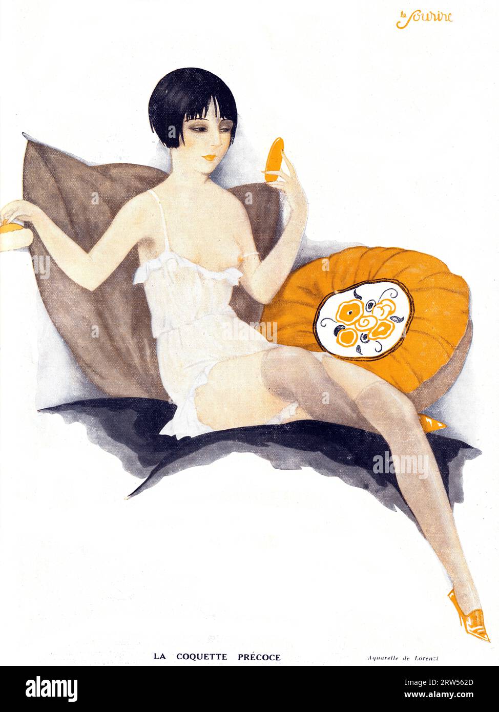 La Coquette precoce - Aquarelle de Fabius (Alberto Fabio) Lorenzi (1880-1969) dans le magazine le sourire Banque D'Images