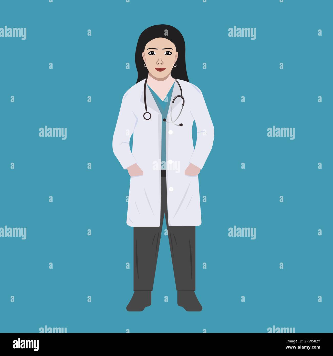 Concept médical de médecin de femme professionnelle en manteau blanc avec stéthoscope Illustration de Vecteur