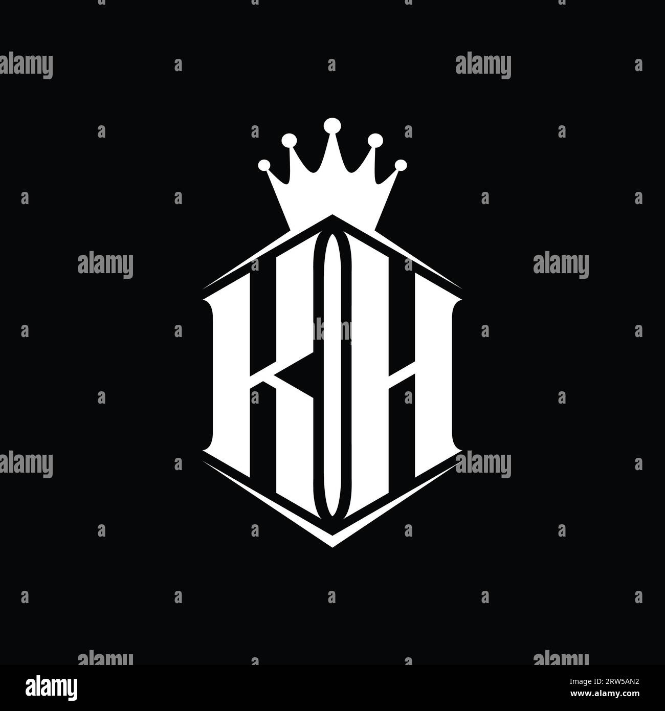 Couronne de forme de bouclier hexagonal de monogramme de logo de lettre de KH avec modèle de conception de style pointu Banque D'Images