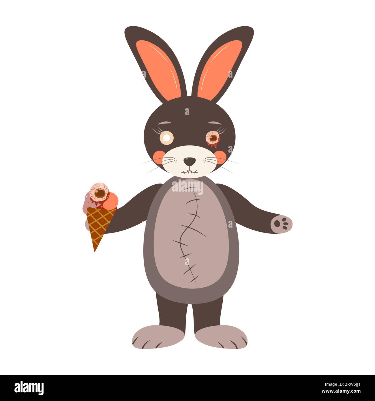 Dessin de poupée Creepy. Halloween concept.Vector. Lapin à un oeil avec de la crème glacée de Bloody Eyes... Illustration de Vecteur