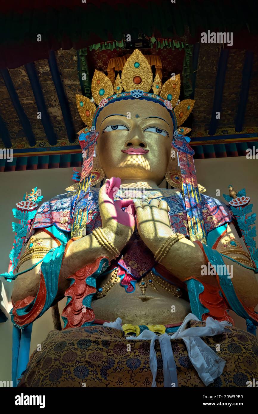 Statue de Bouddha Maitreya dans le Namgyal Tsemo Gompa, Leh, Ladakh, Inde Banque D'Images