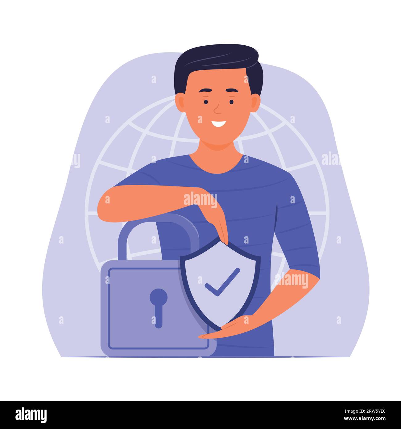 Homme et Cyber Shield de cryptage avec symbole de cadenas pour illustration du concept de cybersécurité Illustration de Vecteur