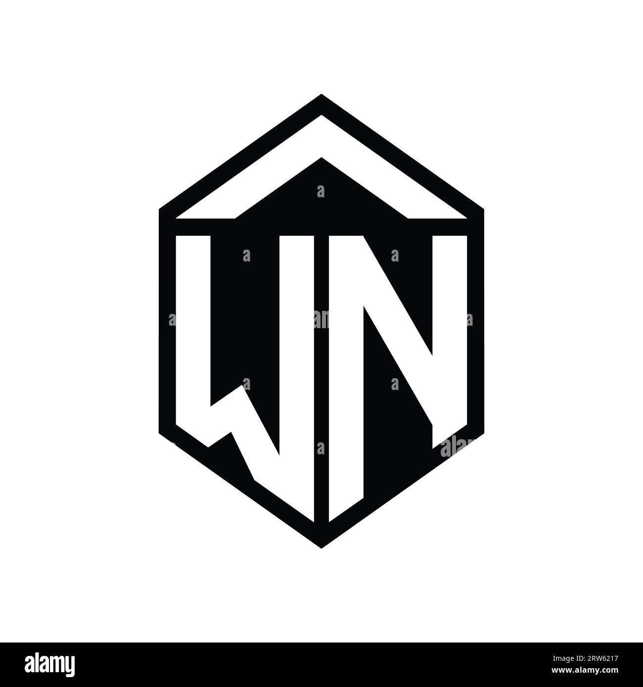 WN Letter logo monogramme simple forme de bouclier hexagonal modèle de conception de style isolé Banque D'Images