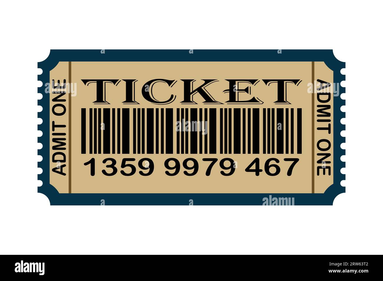 Illustration vectorielle d'un ticket d'admission avec un code-barres sur fond blanc. Bon pour le cinéma, le théâtre, le concert, la performance, la fête, événement, festival Illustration de Vecteur